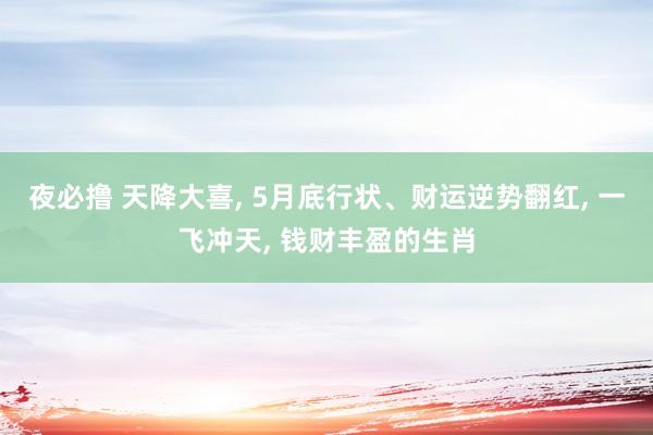 夜必撸 天降大喜， 5月底行状、财运逆势翻红， 一飞冲天， 钱财丰盈的生肖